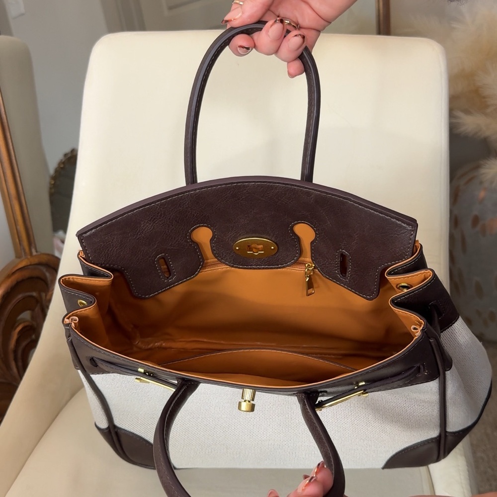 VELANTRA WEEKENDER: Elegant Brown and Cream Women's Handbag - Picture 8 of 16